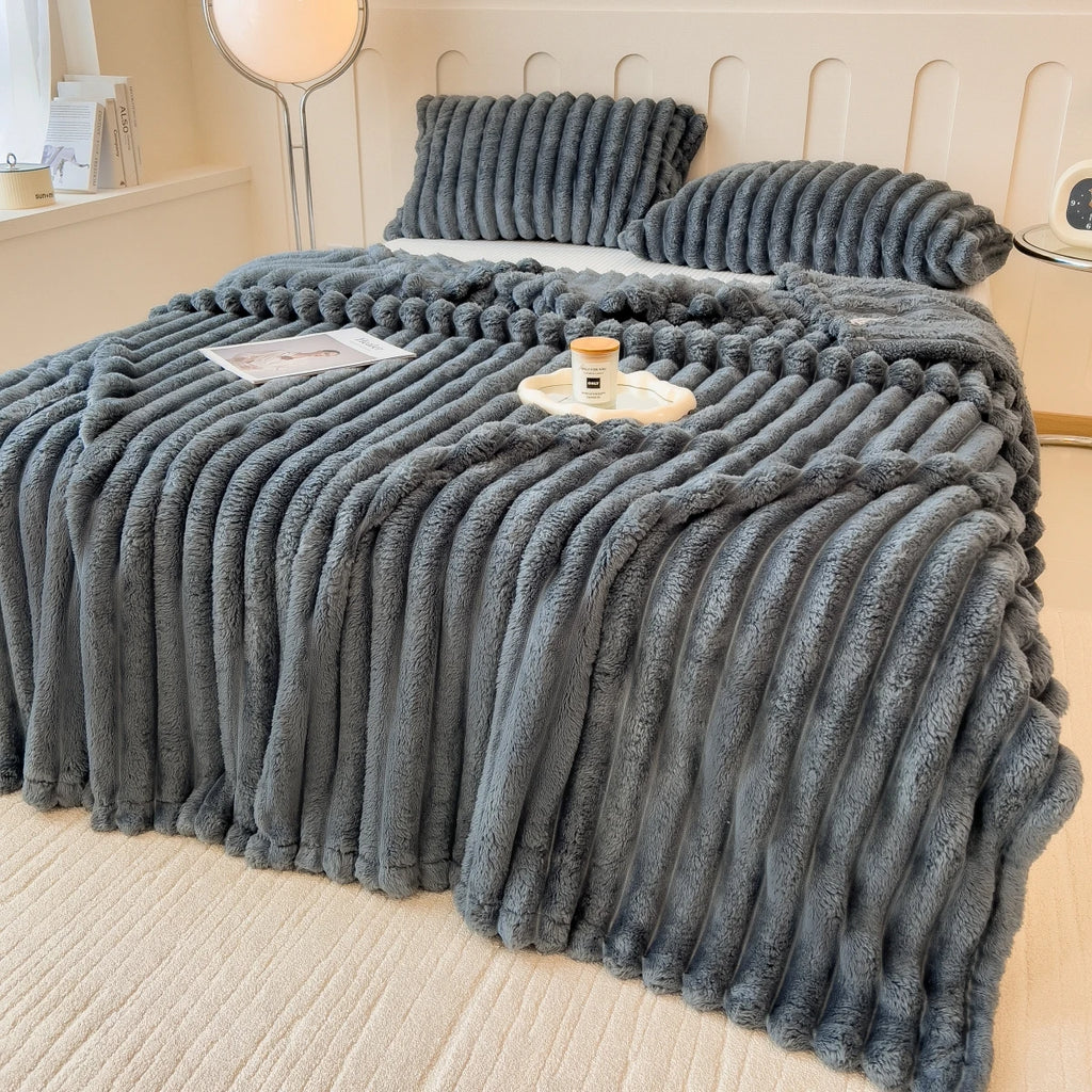 Solid color thickened weighted striped multifunctional blanket