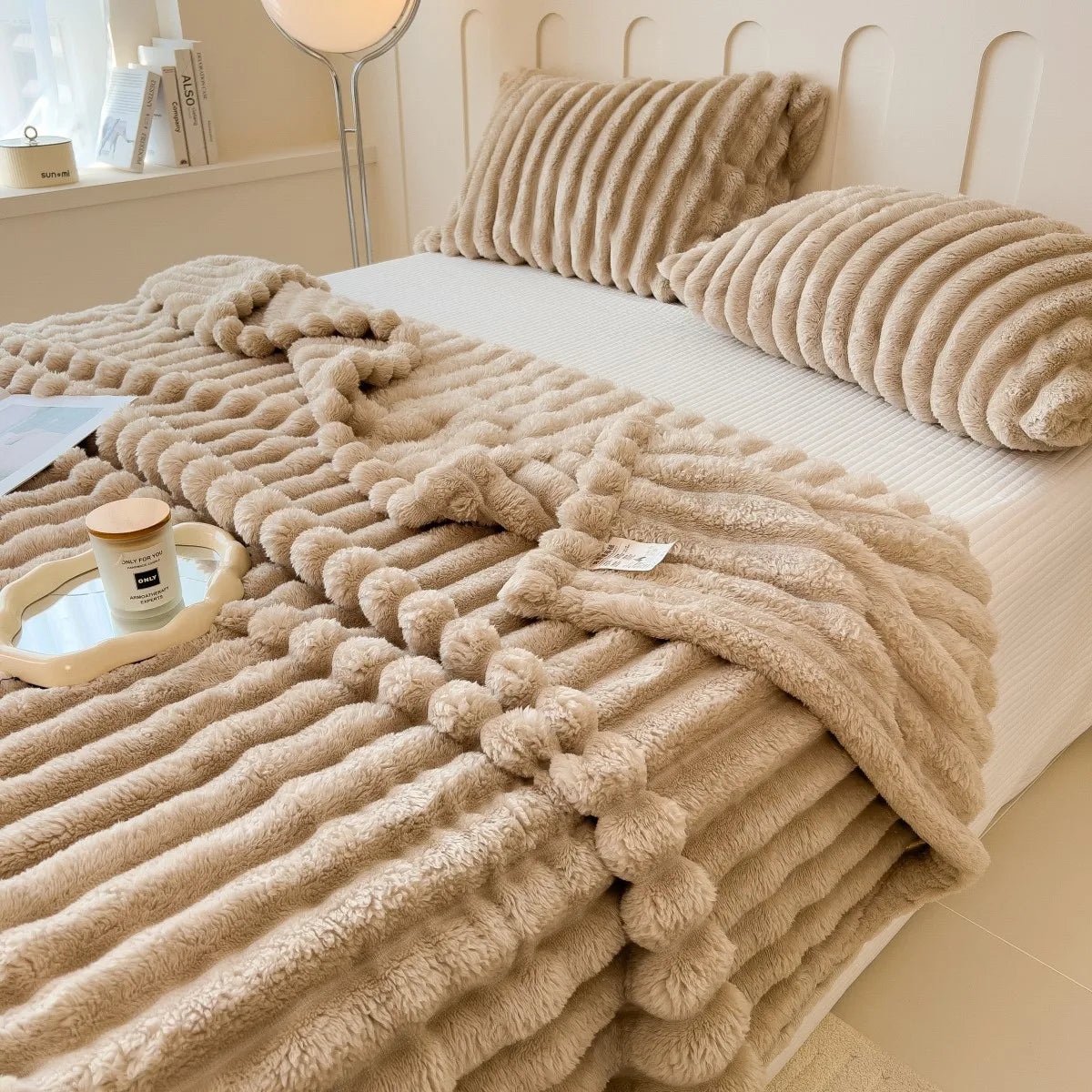 Solid color thickened weighted striped multifunctional blanket