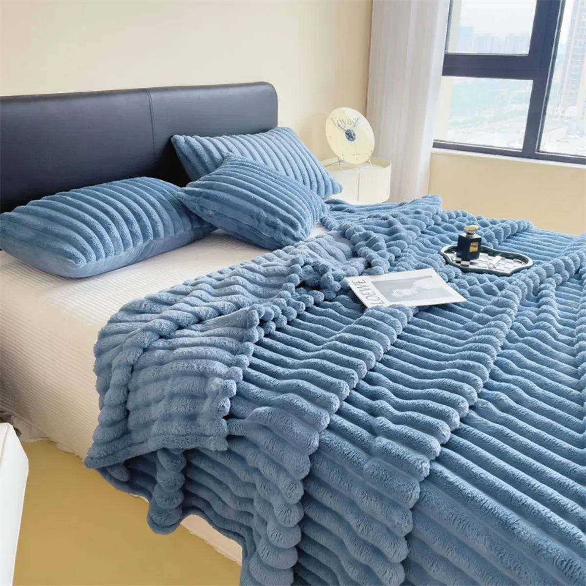 Solid color thickened weighted striped multifunctional blanket