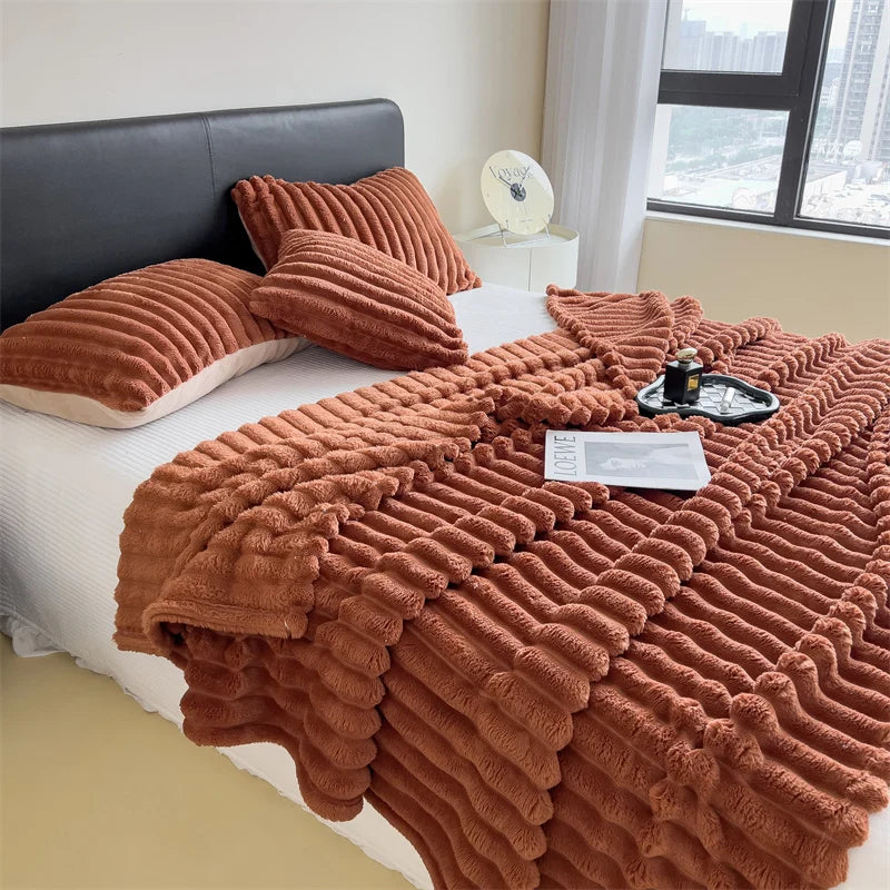 Solid color thickened weighted striped multifunctional blanket