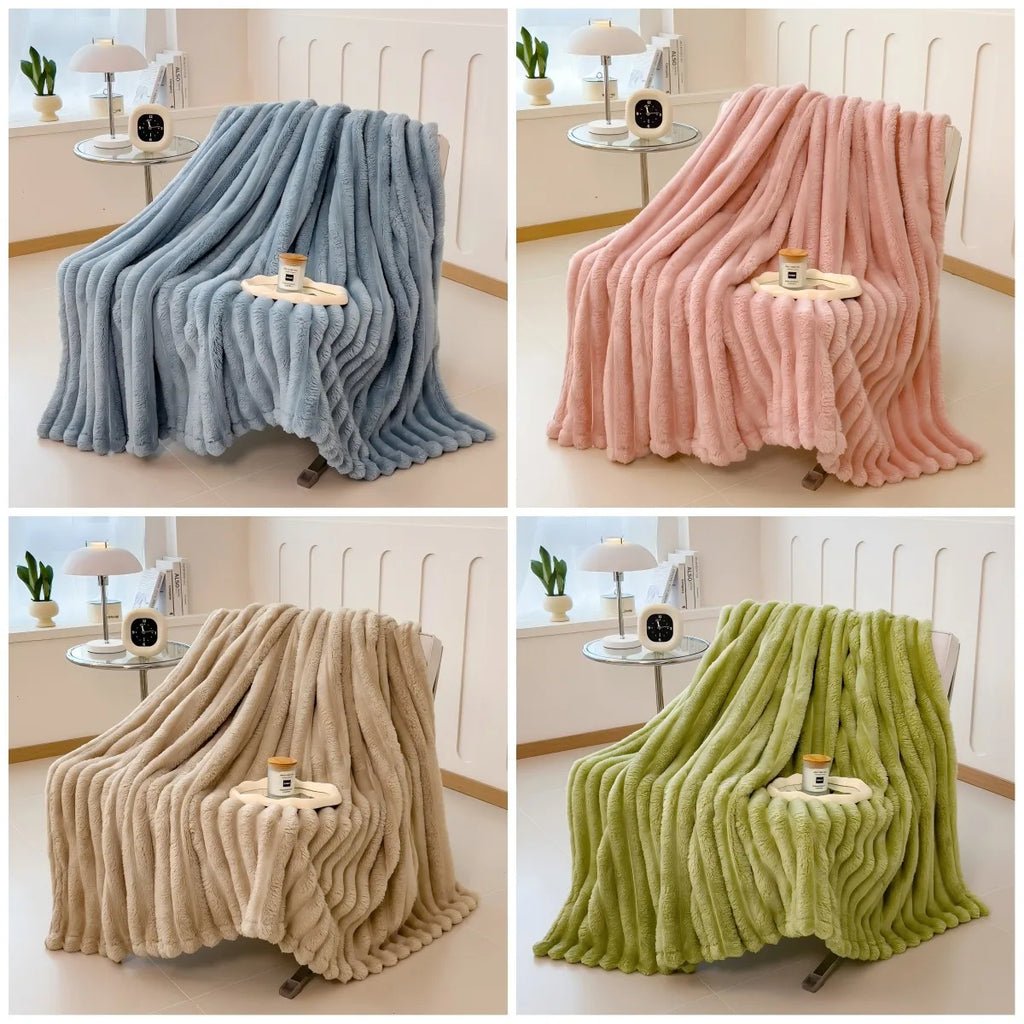 Solid color thickened weighted striped multifunctional blanket
