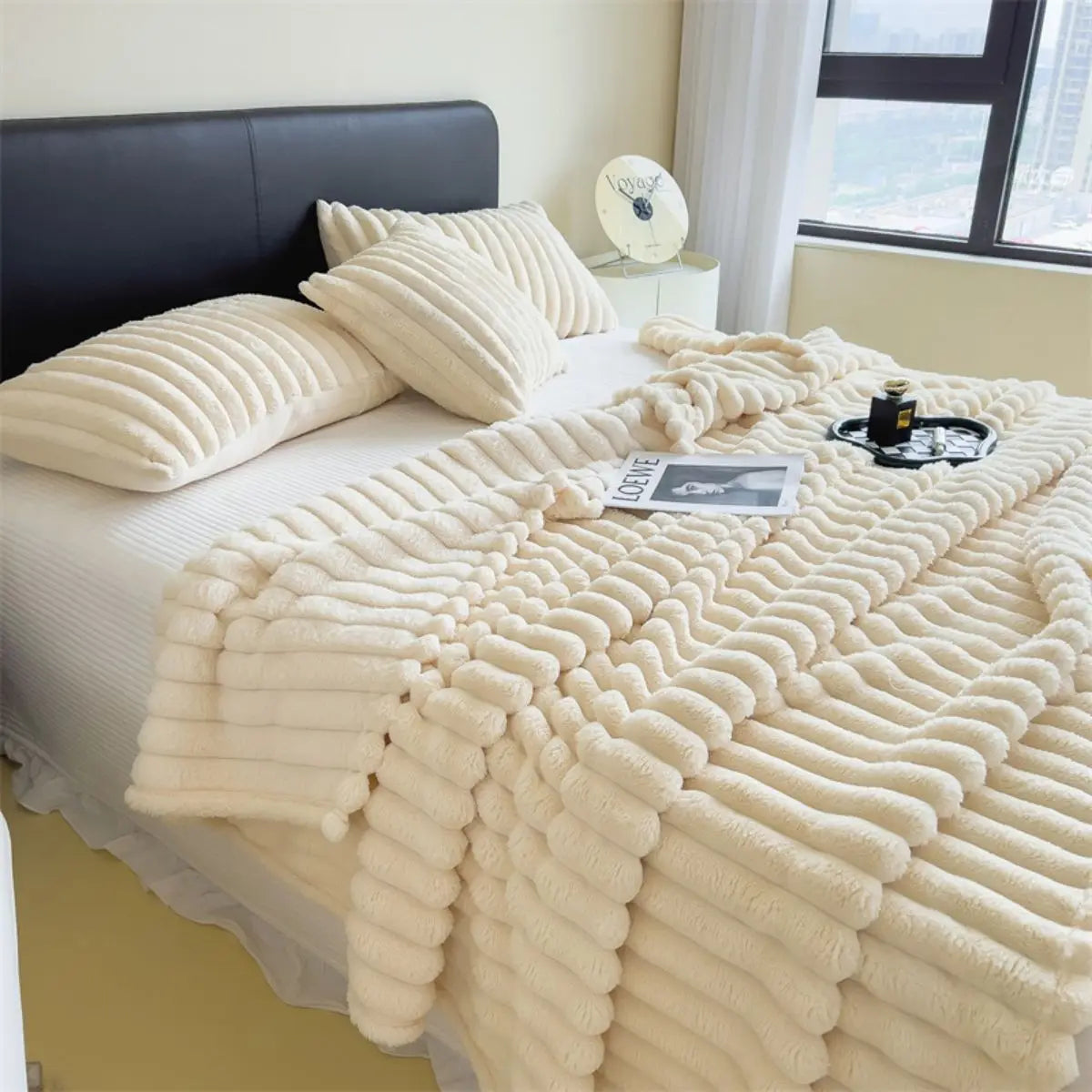 Solid color thickened weighted striped multifunctional blanket
