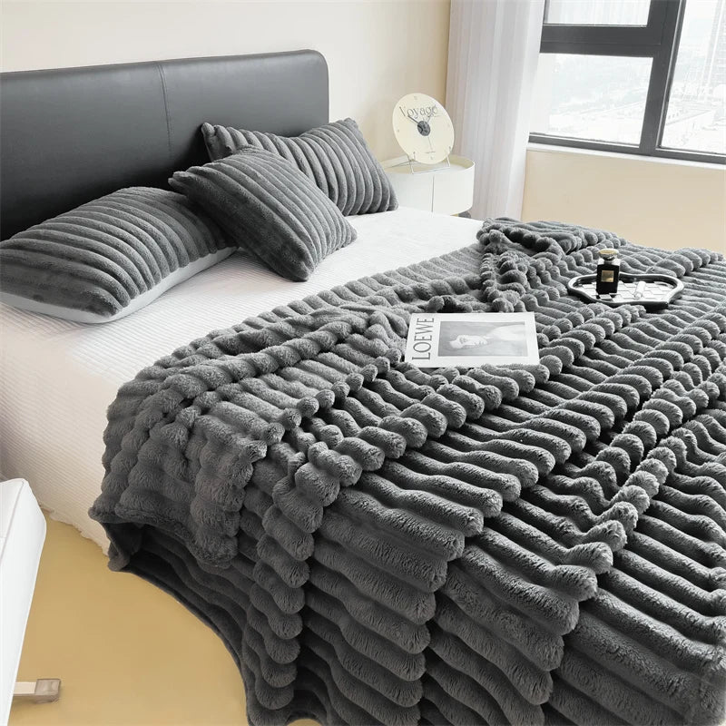 Solid color thickened weighted striped multifunctional blanket