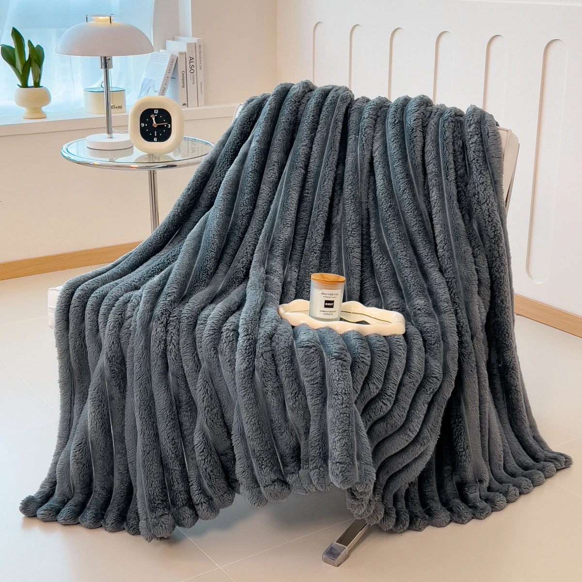 Solid color thickened weighted striped multifunctional blanket
