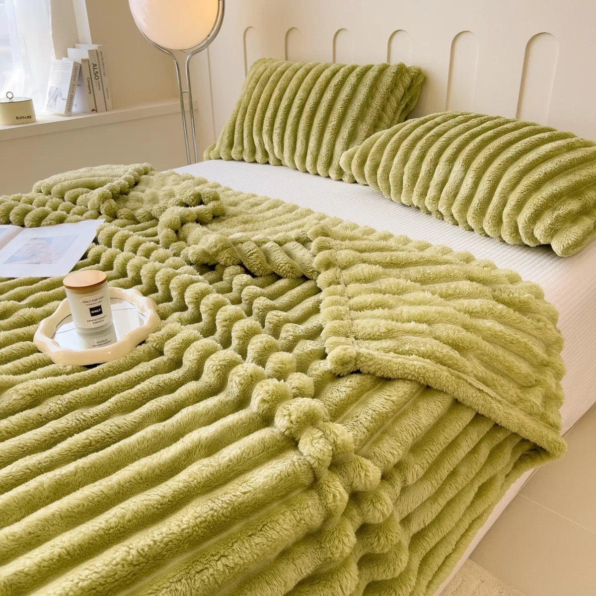 Solid color thickened weighted striped multifunctional blanket